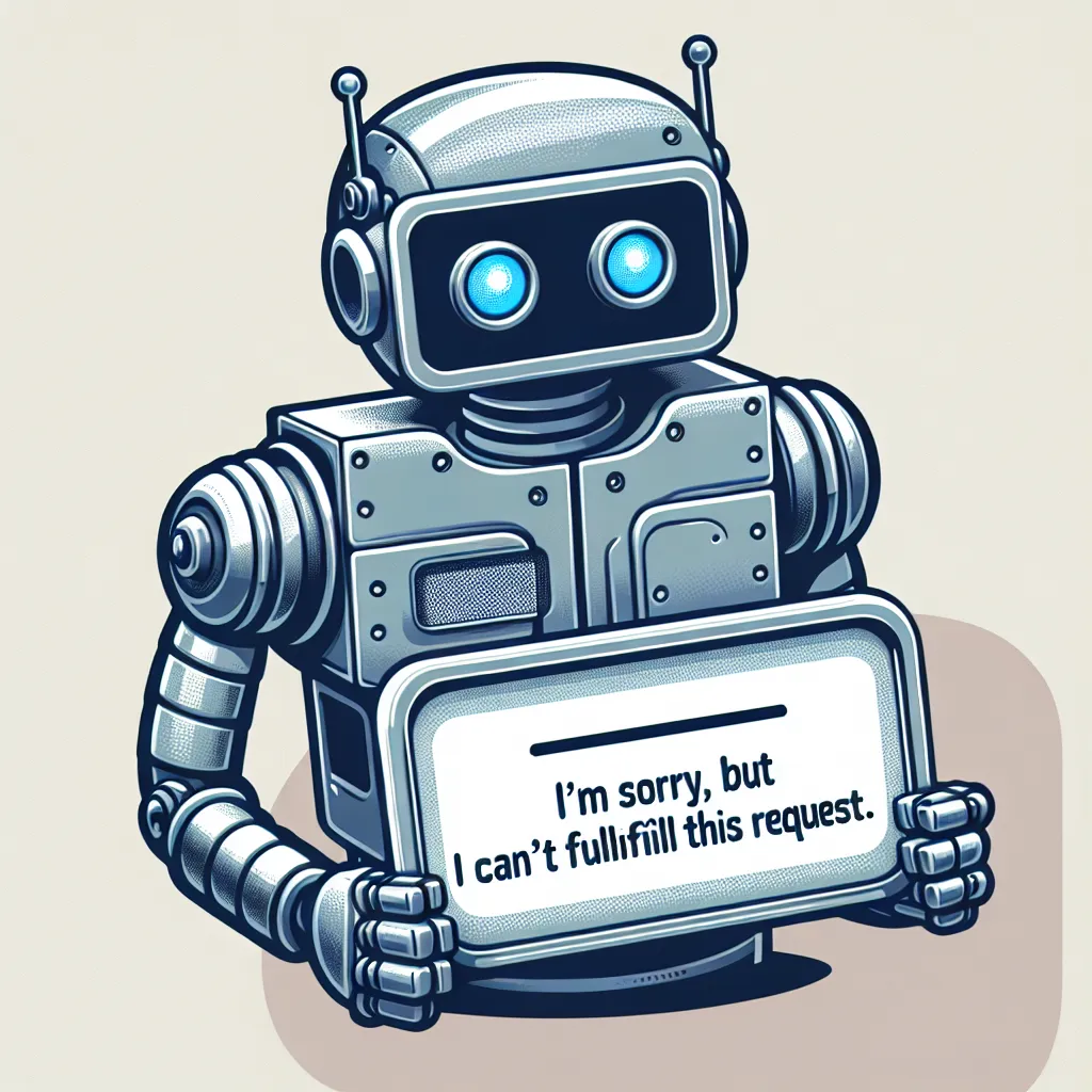 Drawing of a robot holding a sign saying "I'm sorry, but I can't fulfill this request."